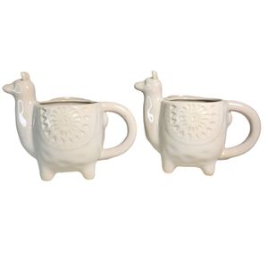 World Market white Llama teacups set of 2 NWOT